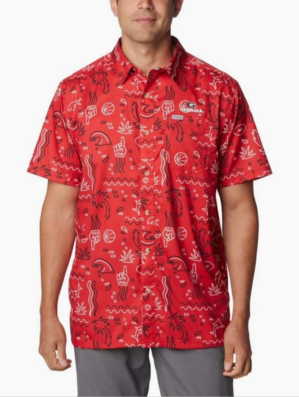 Columbia Red Georgia Bulldogs Super Slack Tide Omni-Wick Button-Up Shirt XL